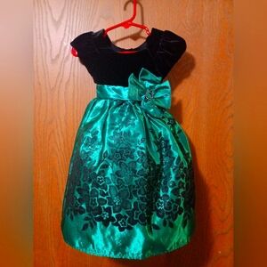 JONA MICHELLE black velvet & green floral print satin formal dress